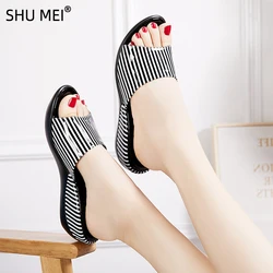 2024 Wedges Slippers New  Ladies Summer Beach Striped Fashion External Wear Flat Sandals Women