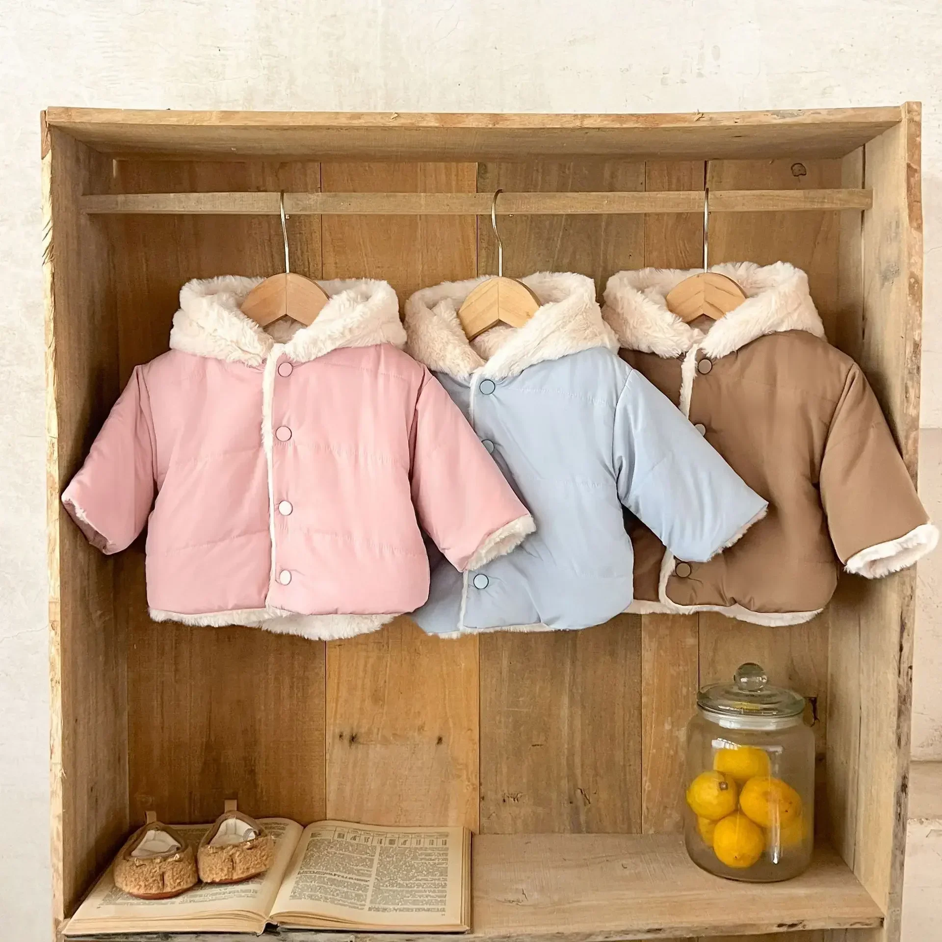 

0-3 Y Baby Clothes Hoodie Fur Coat Thicken Fur Lining Fleece Jacket Infant Girls Parkas Toddler Gilrs Coat