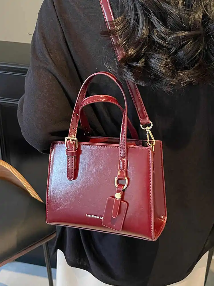 Women New Fashion Versatile Crossbody Bag PU Leather Simple Handheld Small Square Bag Female Solid Color Single Breasted Bags