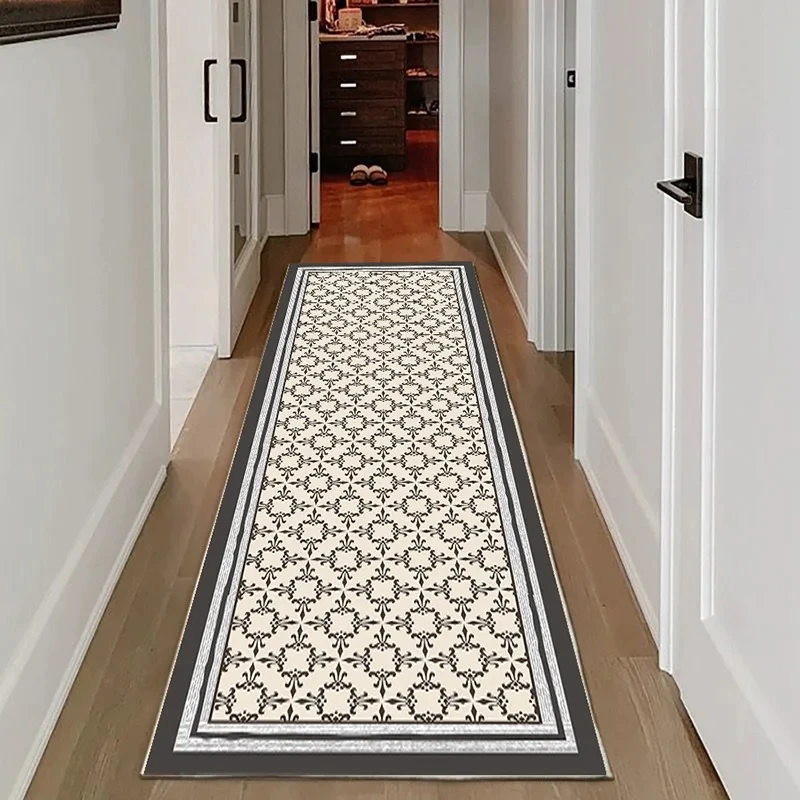 Mediterranean Blue White Tile Pattern Runner Rug Retro Corridor Floor Carpet