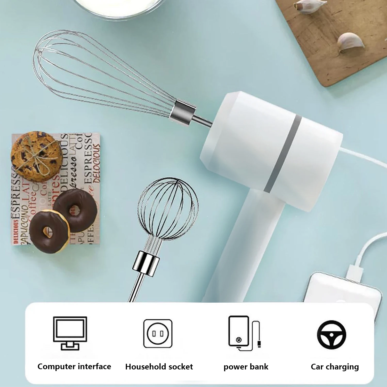 خلاط يدوي لاسلكي، خفاقة كهربائية محمولة مع 3 أوضاع للسرعة، مضرب بيض محمول باليد مع 2 خفق تحريك قابل للفصل