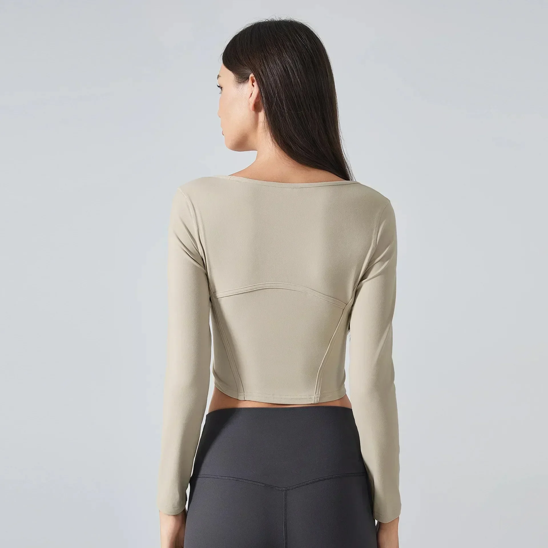 

Lemon Cropped Length Ultra-Soft Scoop Neck Long Sleeve Shirts Women Lightweight Four-way Stretch Slim Fit Casual Running Shirt