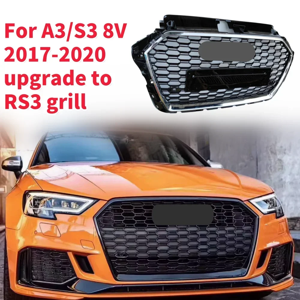 Racing Grills Front Hood Grille Car Front Bumper Grill Center Grille for RS3 Grill for A3/S3 8V 2017-2020