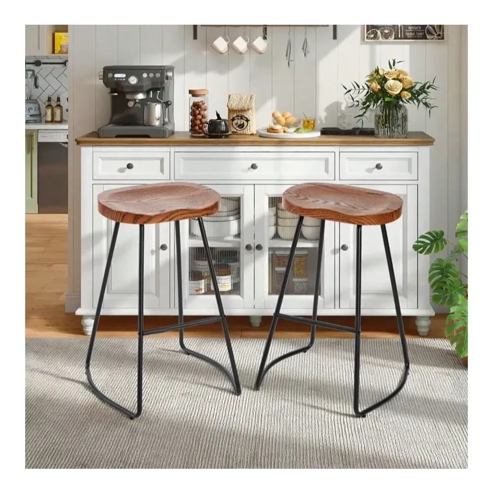 

Bar Stools Sillas Para Barra Alta26 Inch Barstool Chair For Kitchen Island, Rustic Saddle, Seat Backless Stools With Metal Leg