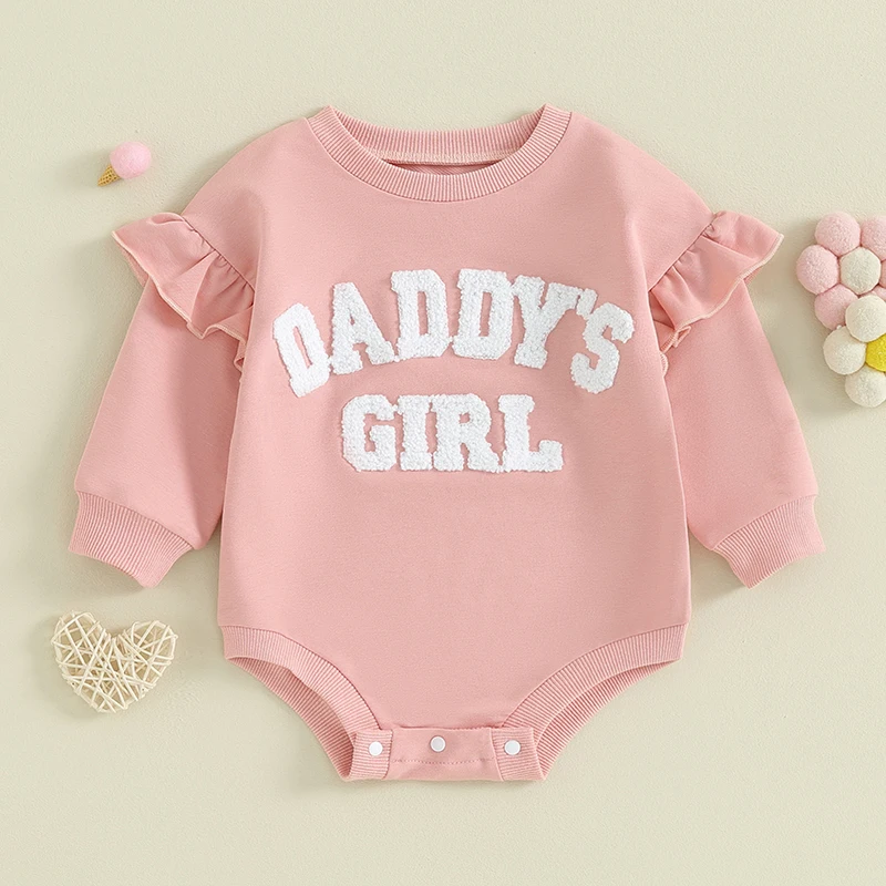 

Newborn Baby Girl Outift Daddys Girl Embroidery Ruffled Long Sleeve Sweatshirt Romper Winter Clothes