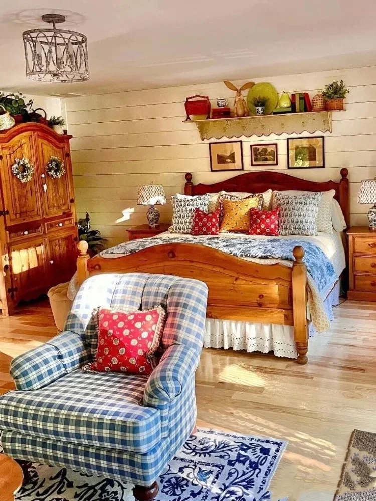 French retro fabric single sofa small apartment British balcony bedroom living room American country