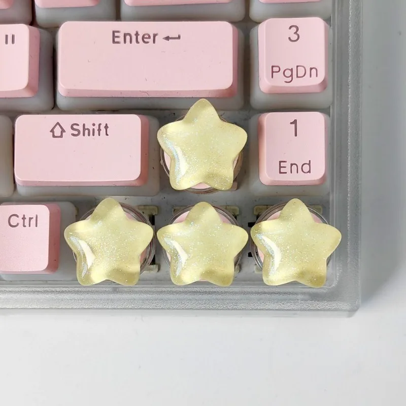 4PCS Cute Star Keycaps Translucent Beautiful Girl Personalized Gift Key Cap for Mechanical Keyboard Accessories