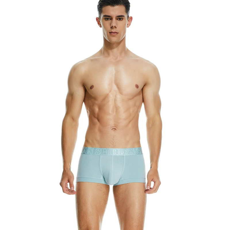 Men's flat cornered underwear, low waist, breathable, slim fit, close fitting, high elasticity, solid color four cornered pants
