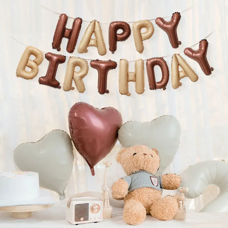 

Aluminum Foil Balloon For Children's Birthday Party 16inch Letters Retro Caramel Coffee Cream Color Happy Birthday Decoration