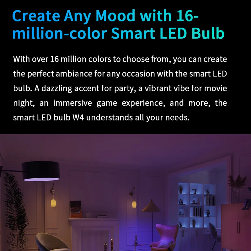 مصباح LED منزلي ذكي W4 لايت E27 بلي واي فاي 800lm 8W-بجهاز تحكم عن بعد يعمل على المنزل المنزلي جوجل