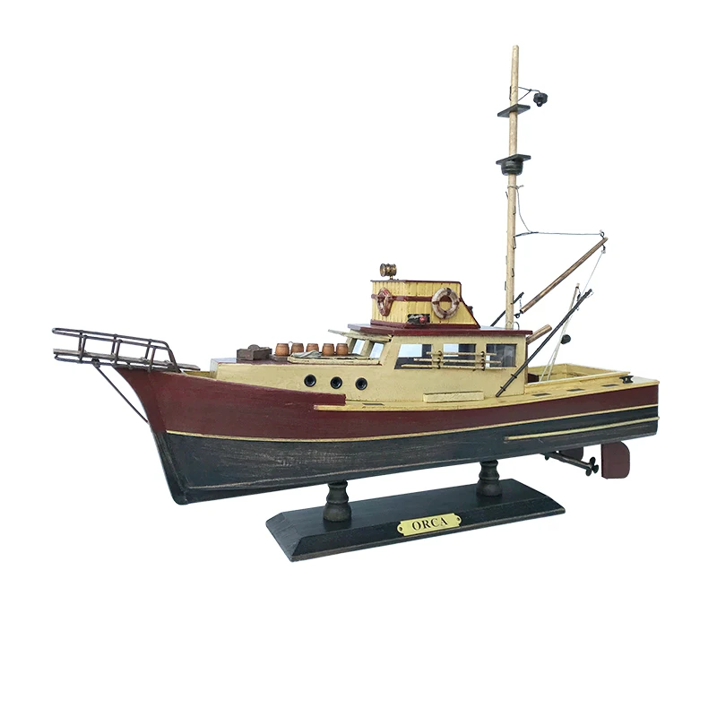 

European and American style solid wood craft fishing boat model, living room decoration, dining room scene, Mediterranean style