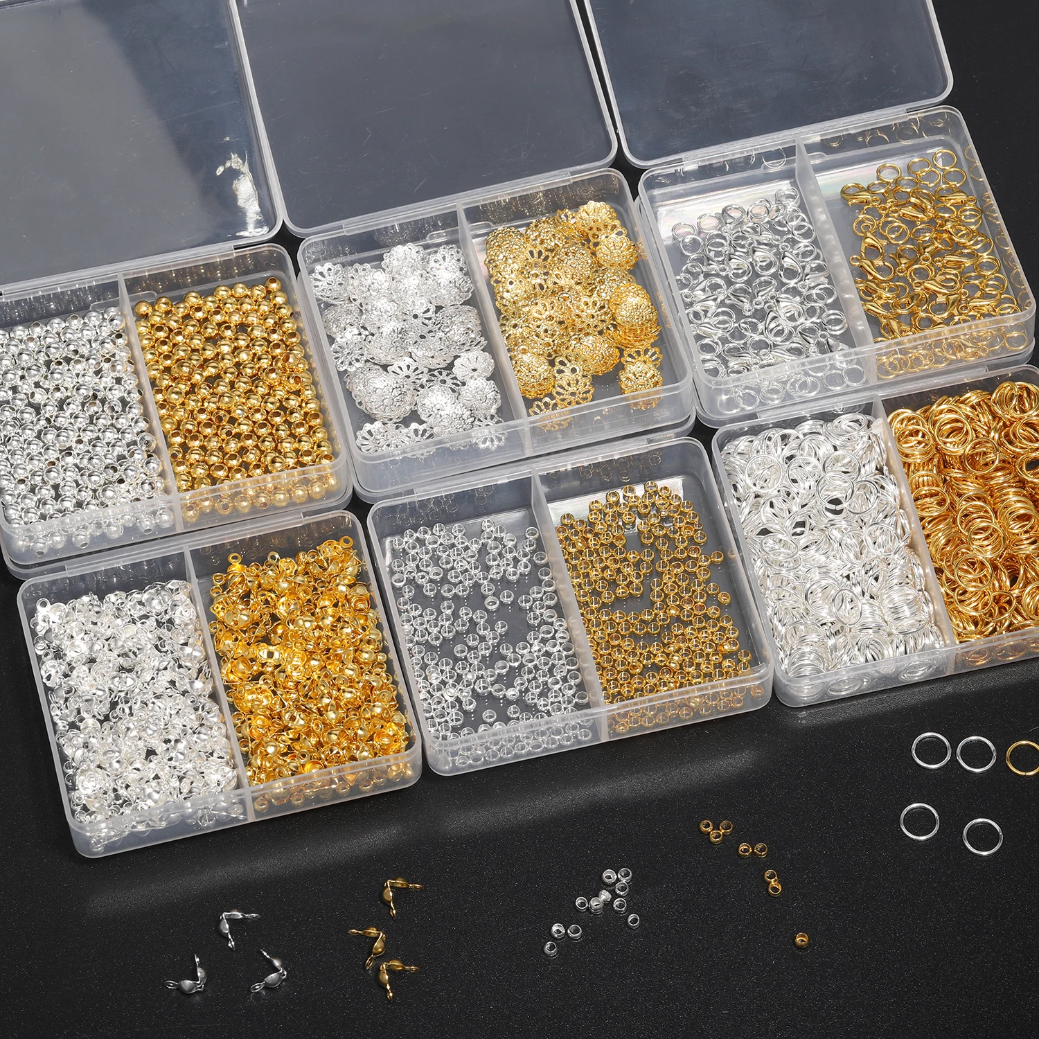 1box Mix Golden Silvery Jump Rings Split Rings Connectors Positioning Beads for DIY Jewelry Making Findings Accessories Craft