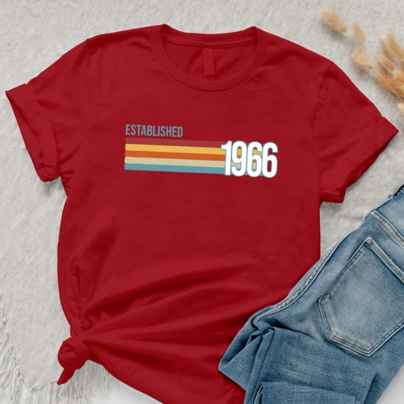 Personalised Simple Shirt for Men Women Established 1966 Printed TShirt Vintage 60 Year Old Funny Dad Mom Casual Tee Custom Gift