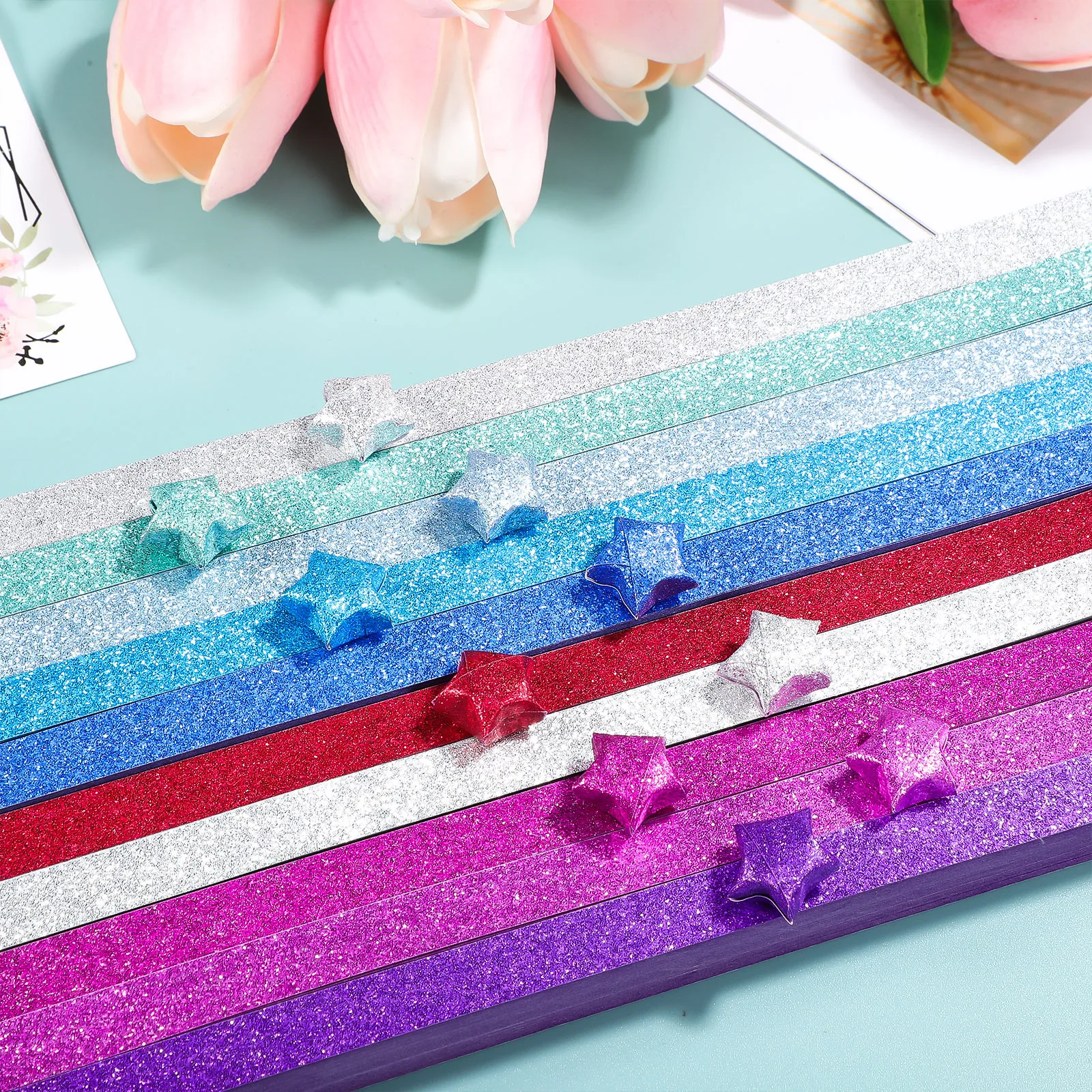 

1040Pcs Sparkling Paper Star Strips Glitter Embedded Origami Paper for DIY Handmade Gifts Decor Party Origami