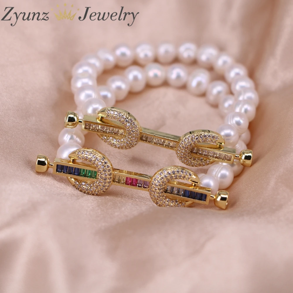 5PCS, Trendy Natural Pearl Pulseras Mujer BOHO Rainbow Zircon Connector Bracelet For Women Girls Dainty Jewelry