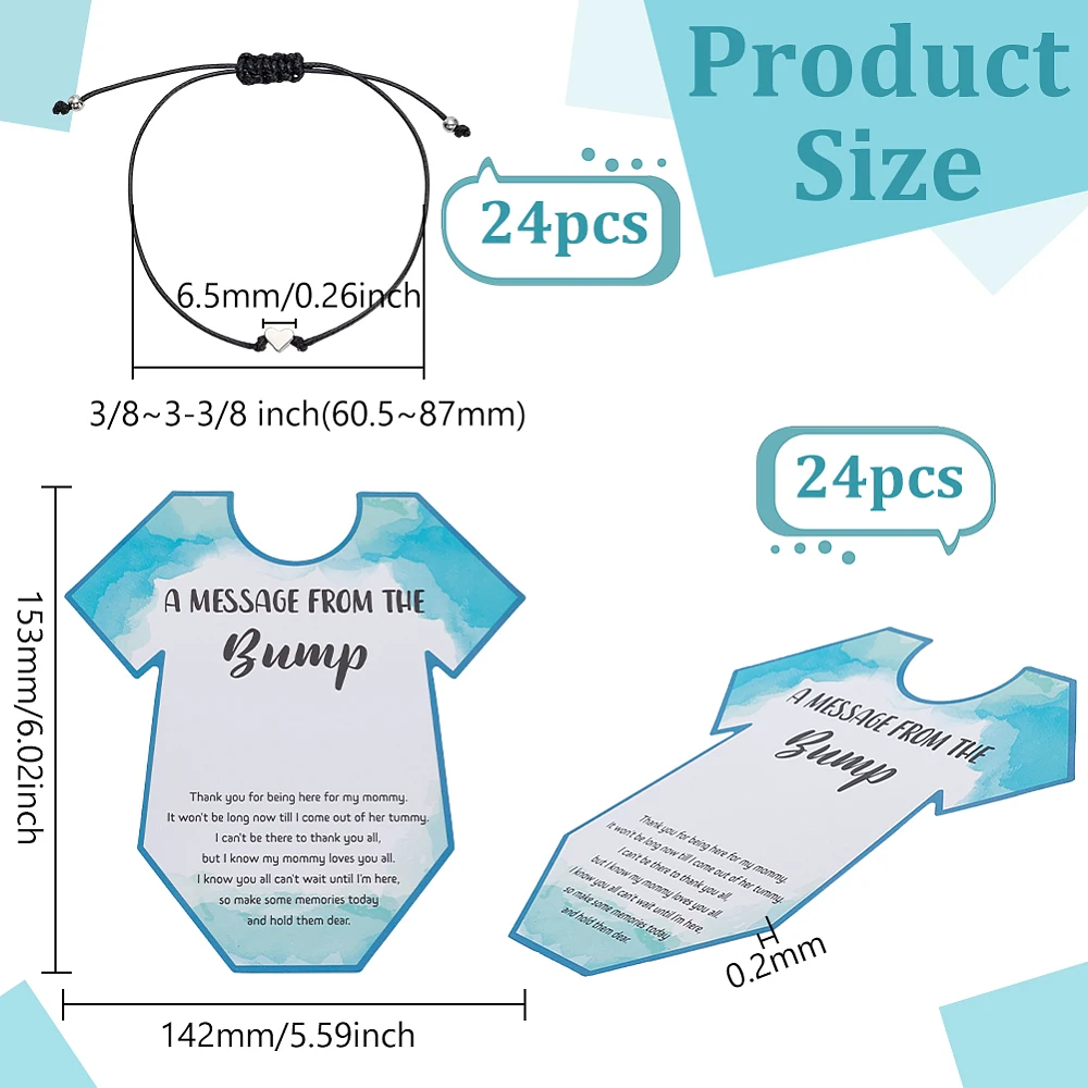 Baby Shower Favors for Guests Paper Bracelet Display Cards with Adjustable Cute Heart Polyester Cord Bracelets for Gender Reveal