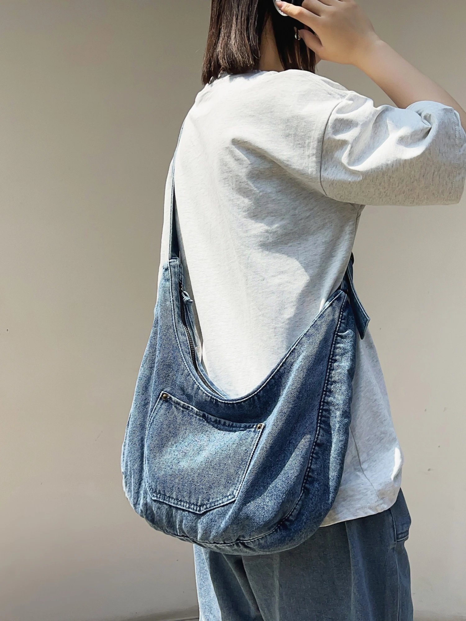 Back Not Rotten Retro Easy Matching Japanese Sle Denim Shoulder Messenger Bag Female Leisure Hong Kong Sle Student Work C...