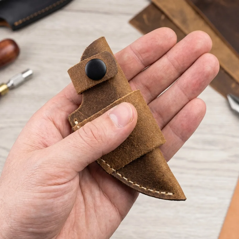 Hand Stitched Vintage Brown Leather Knife Cover Portable Waist Carry Sheath for Outdoor EDC Camping Utility Knife
