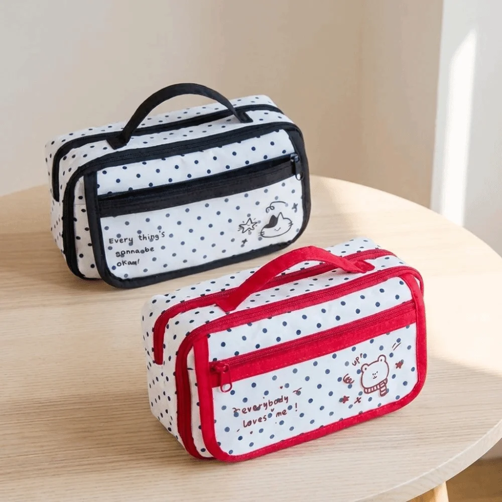 Y2k Polka Dot Pencil Case Desktop Storage Large Capacity Pencil Pouch Cloth Multi-functional Stationery Storage Bag Children