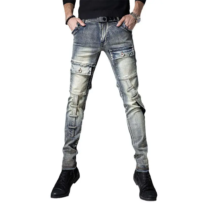 Pantalon cargo à poches multiples pour hommes, jeans déFlex, style coréen, créateur de moto, coupe couvertes, luxe, à la mode et confortable