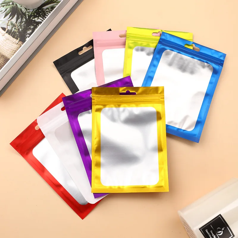 50 Stück bunte Folien-Zip-Lock-Beutel mit transparentem Fenster, wiederverwendbare Hängebeutel für Schmuckpräsentation und Verpackung – Detail 2