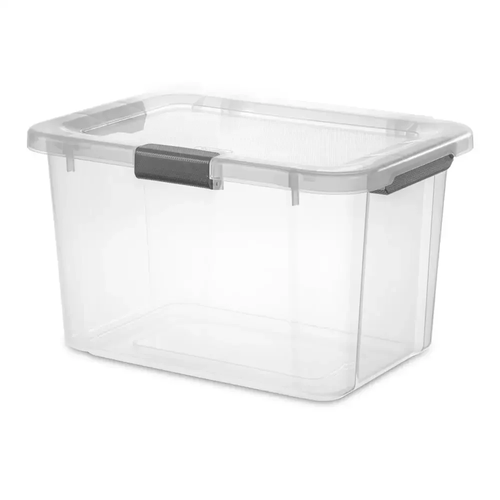 30 Quart Clear Plastic Storage Boxes with Hinged Lids Set of 6 Textured Design