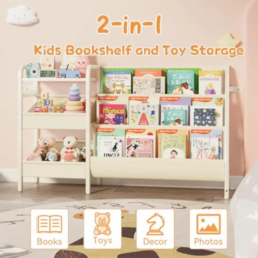 B4 Bookshelf and Toy Storage Book Shelf for Rooms Toddler Bookshelf for 3Tier Sling Baby Bookshelves Montessori Baby Bookcase f