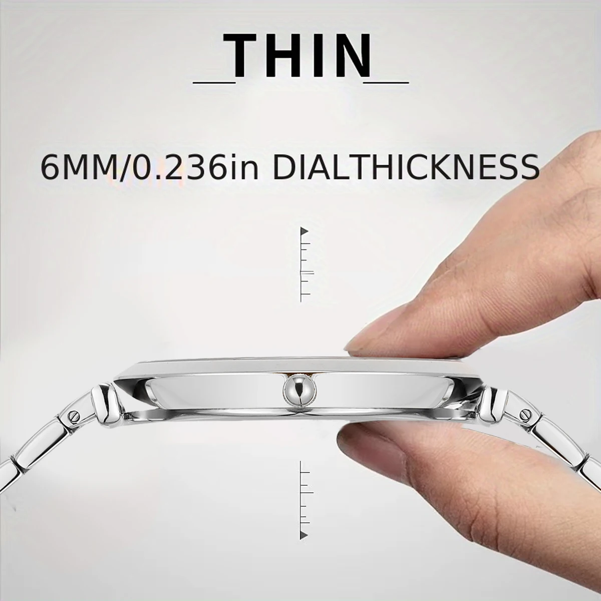 Oupai Men's Watch slivery Round Thin 6mm Thickness Dial Stainless Steel Strap Quartz Movement Daily Classic