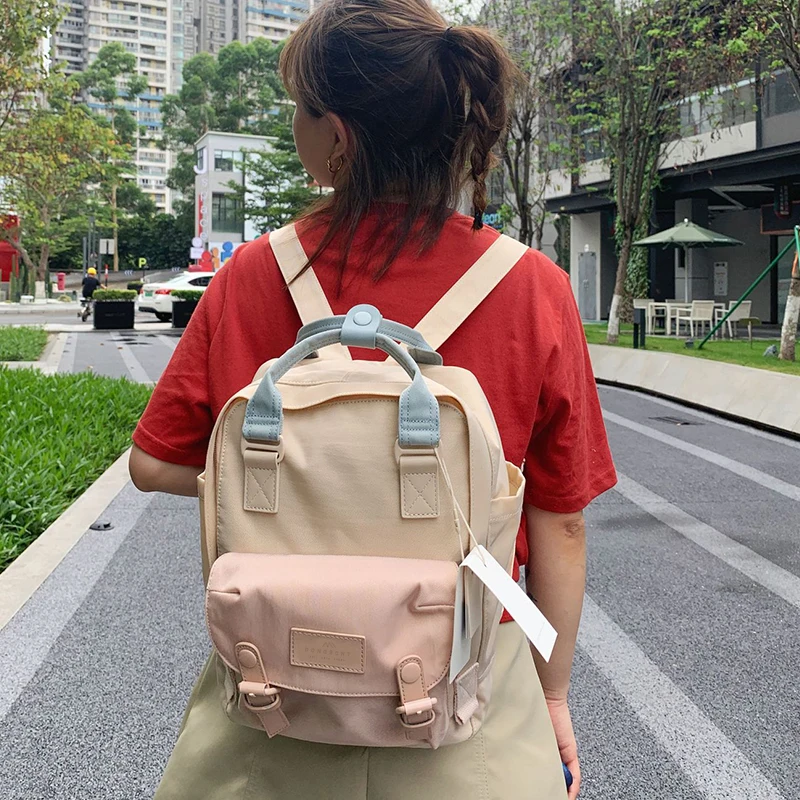 Doughnut Mcngbcnt Canvas Bapa Large Capaci Student Bookbag New Color Double oulder Bag Korean Sle College Wind
