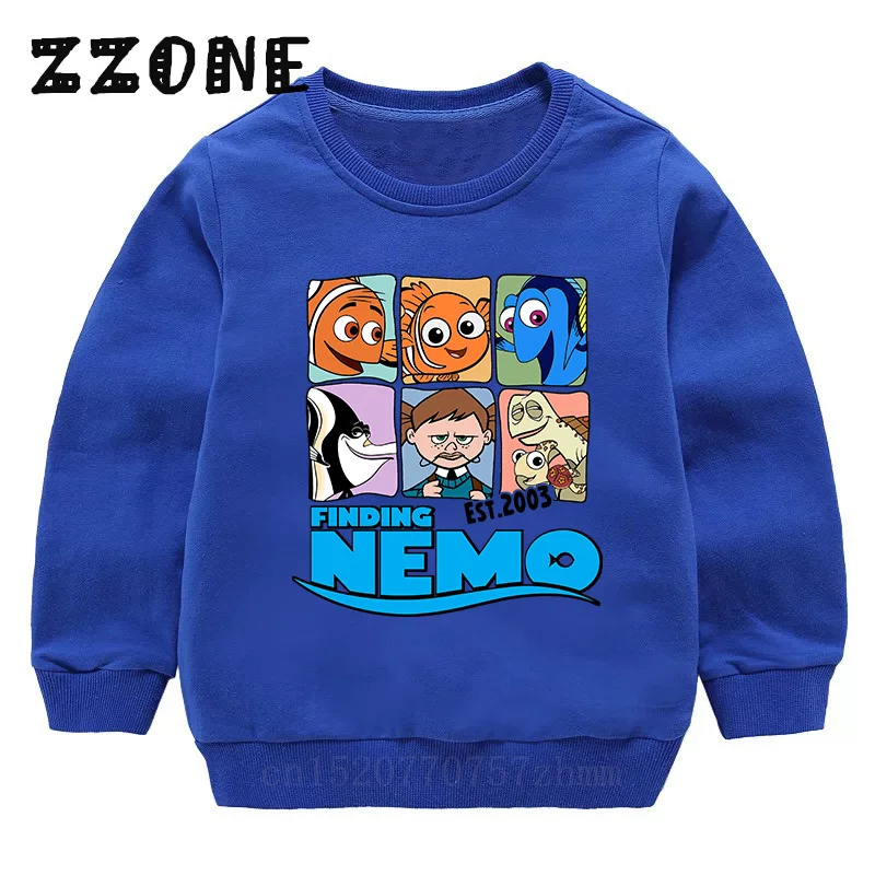 Kids Sweatshirts Finding Nemo Dory Cute Fish Print Cartoon Children Hoodies Autumn Baby Pullover Outwear Tops Girls Boys Clothes