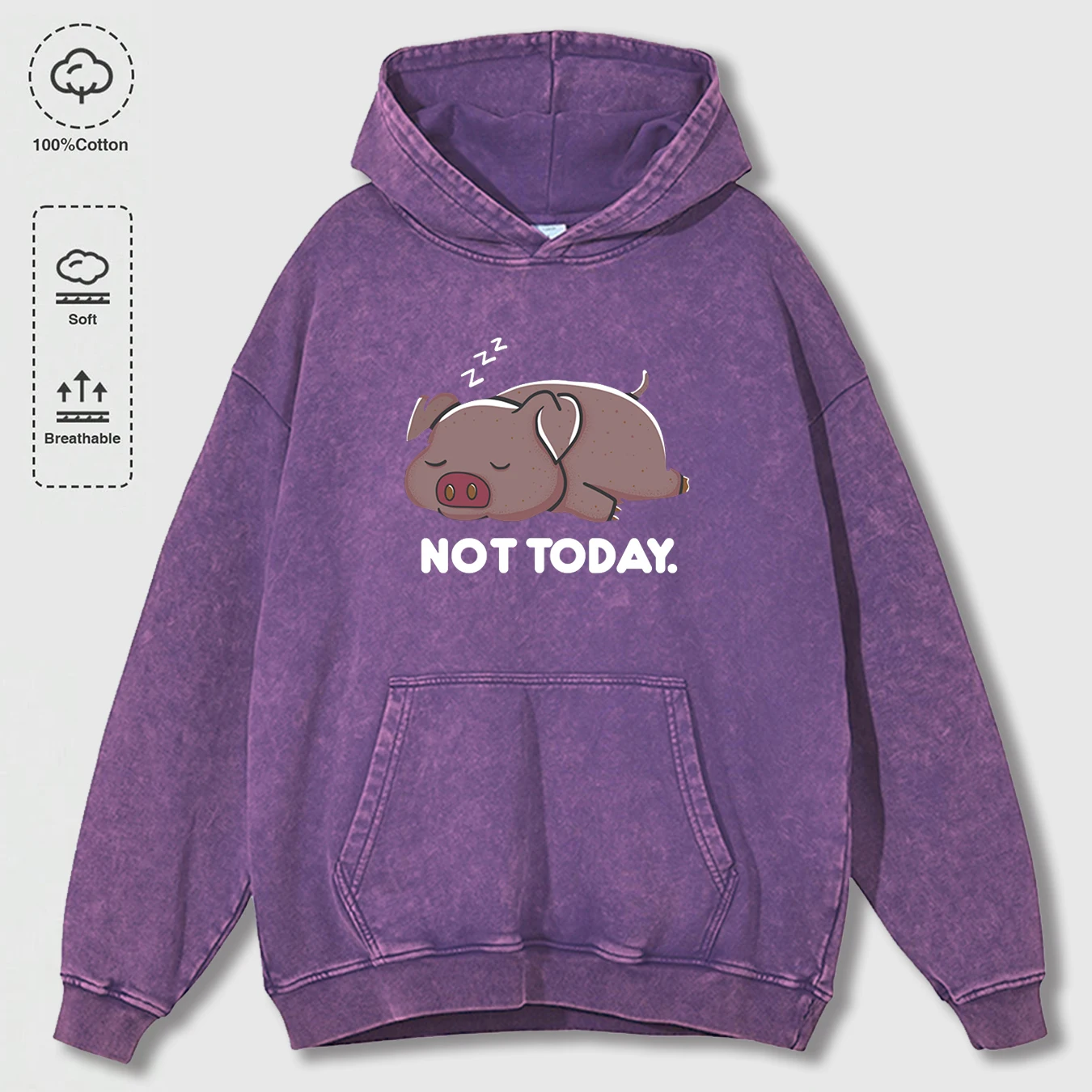 ليس اليوم كارتون خنزير الرجال غسلها هوديس جيب سترة الموضة عادية فضفاضة طويلة الأكمام بسيطة القطن الذكور الملابس الرجعية #1