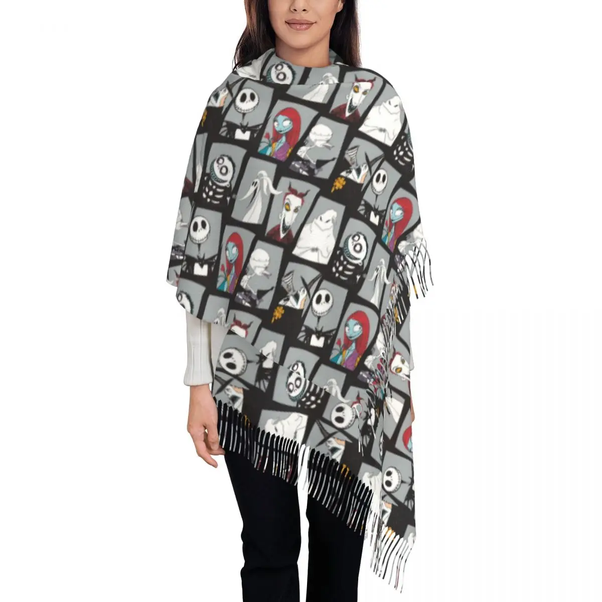 Custom Print Jack SkellingtOn Halloween Wallpaper Scarf Men Women Winter Warm Scarves Shawl Wrap