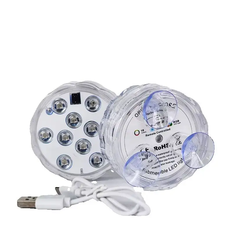 USB Rechargeable Submersible LED Light, Underwater Pool Lamp with Suction Cups, 16 Color Changing, IP68 Waterproof