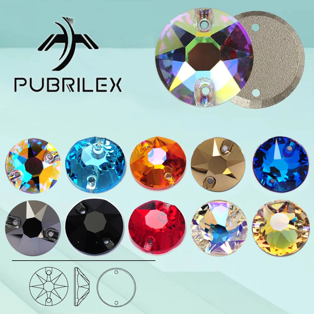 PUBRILEX Multicolor Sew On Rhinestones Round Flat Strass Edges Glass DIY Sewing SuppliesCrystal Stones for Clothing Decorations