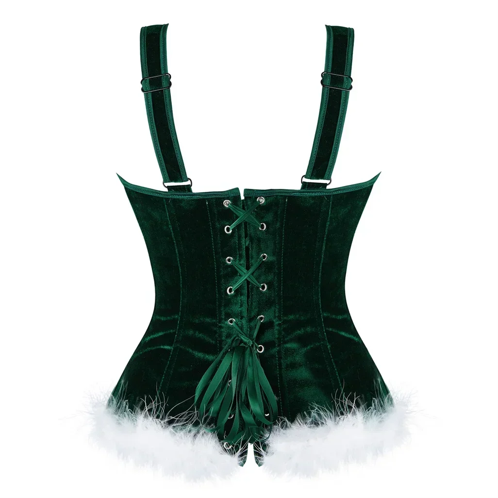 Christmas Corsets for Woman Feathers Corset Top with Straps Burlesque Bustier Overbust Sexy Masquerade Party Costumes Plus Size