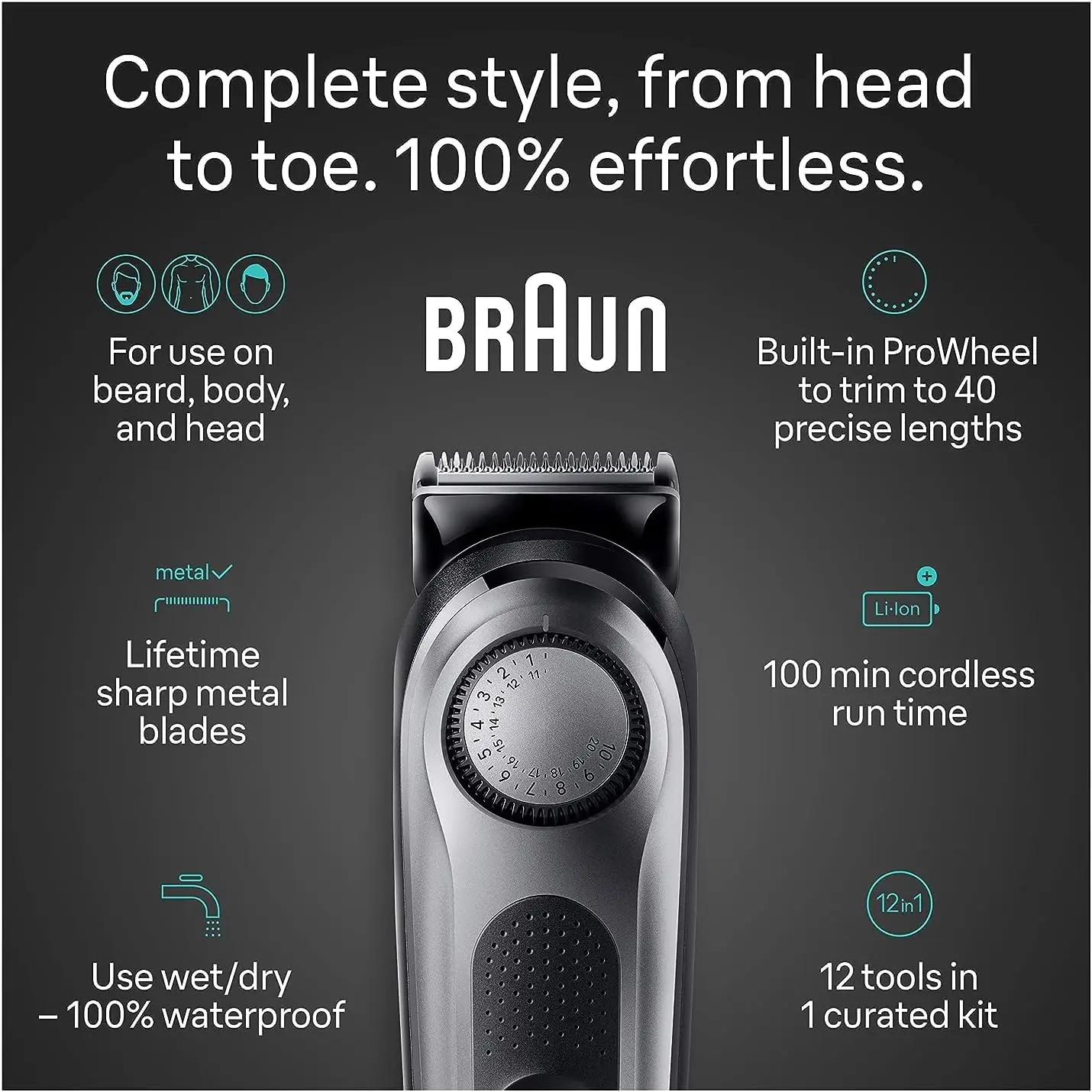 Braun All-in-One Style Kit Series 7 7440, Shaving Kit with 12-in-1 Trimmer for Beard, Body, Manscaping, Hair Clippers & More