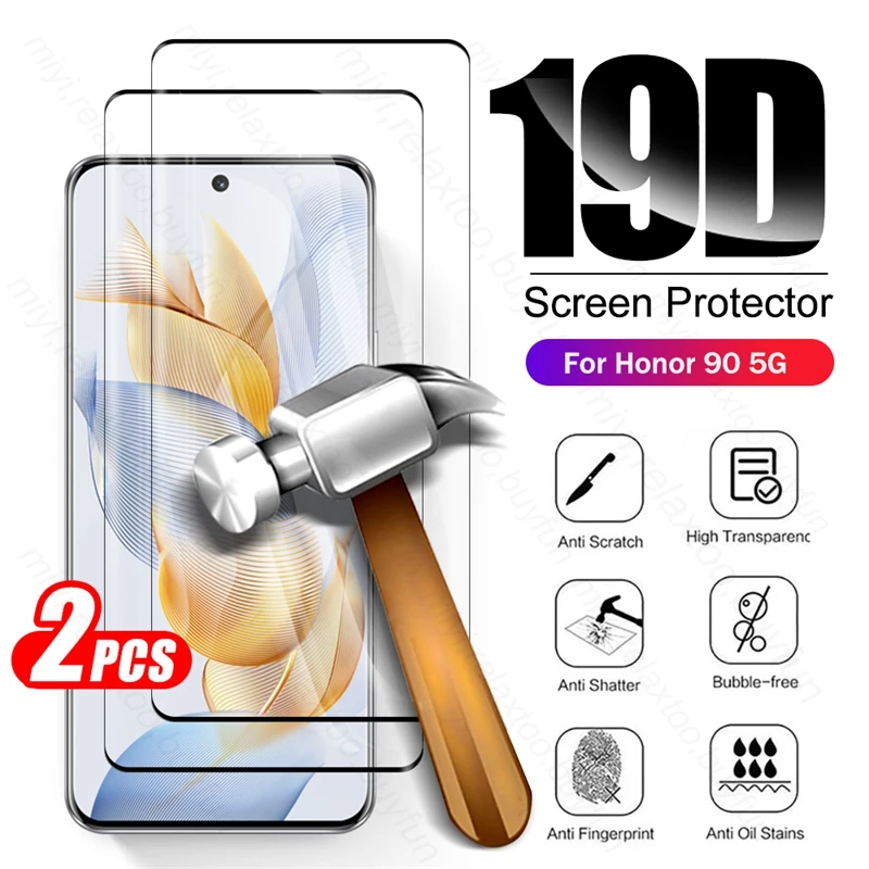 2PCS 19D Curved Tempered Glass For Honor90 Honor 90 5G 2023 REA-NX9 6.7\