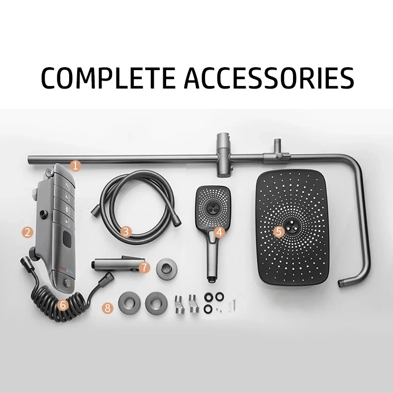 Set Pancuran kamar mandi Digital, keran kamar mandi toilet, sistem Piano panas dingin, keran kamar mandi tembaga kepala pancuran 12 inci