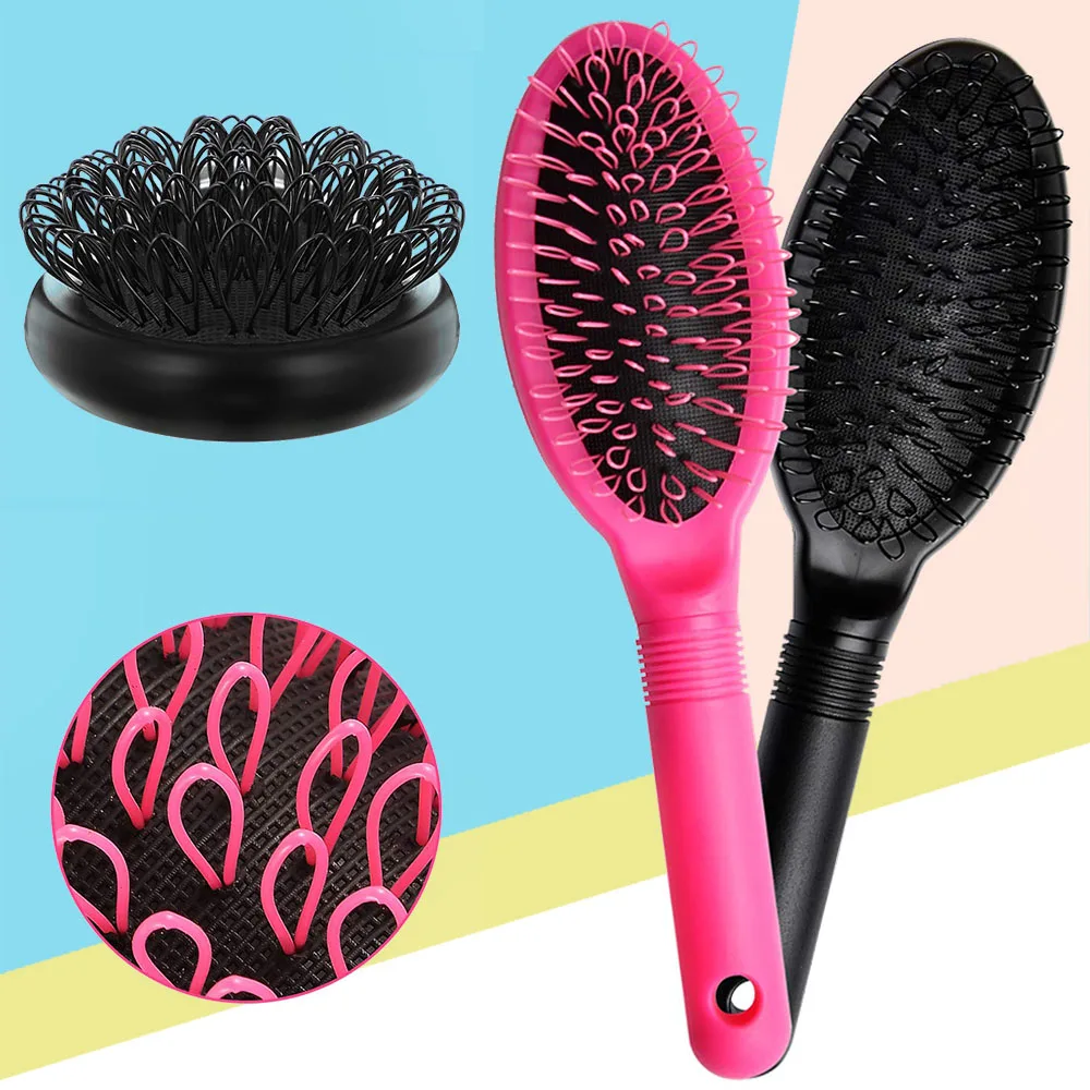 Loop Wig Brush Hair Extension Brush Brushing Styling Detangling Loop Hair Brush for Natural and Synthetic Hair （Rose Red /Black）