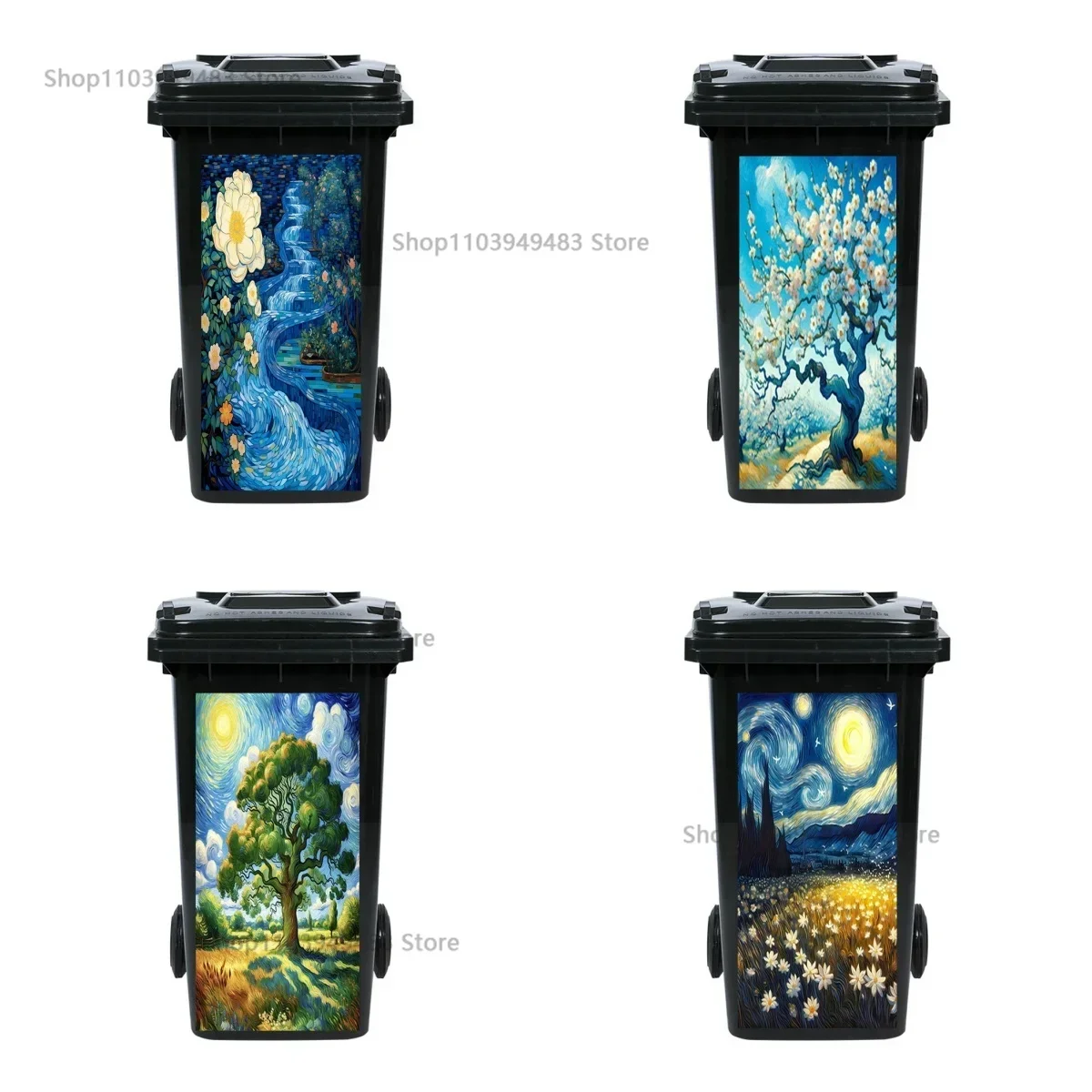 Oil Painting Landscape Trash Can Outdoor Home Decoration Wheelie Bin Sticker PVC Waterproof Crafts Garbage Bin Ornamental Decals