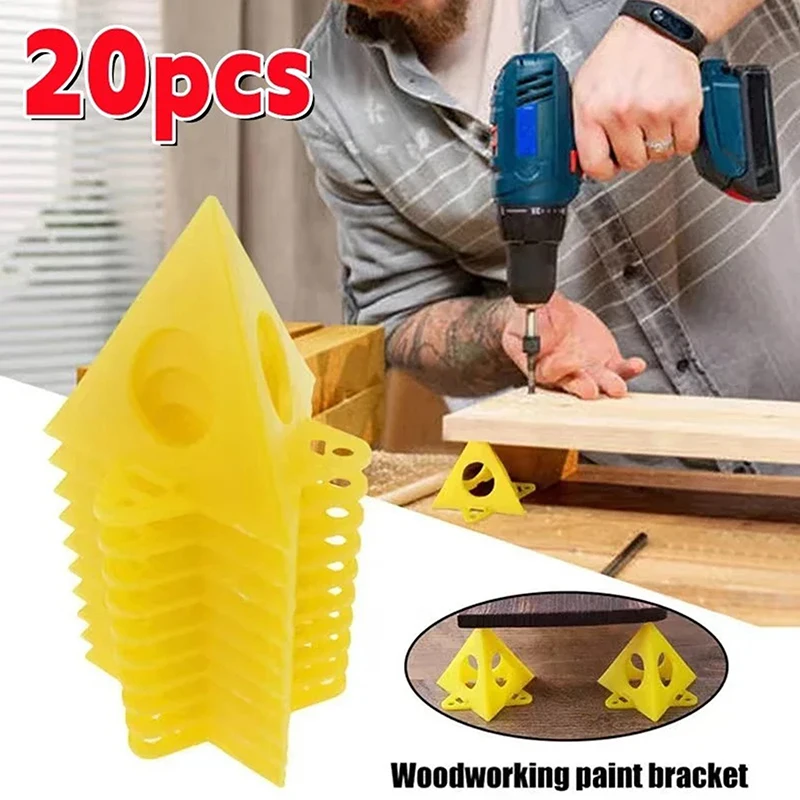 

20PCS Woodworking Paint Bracket Set Yellow Painted Plastic Cushion Block Spray Painting Air Dry Coated Triangular Bracket