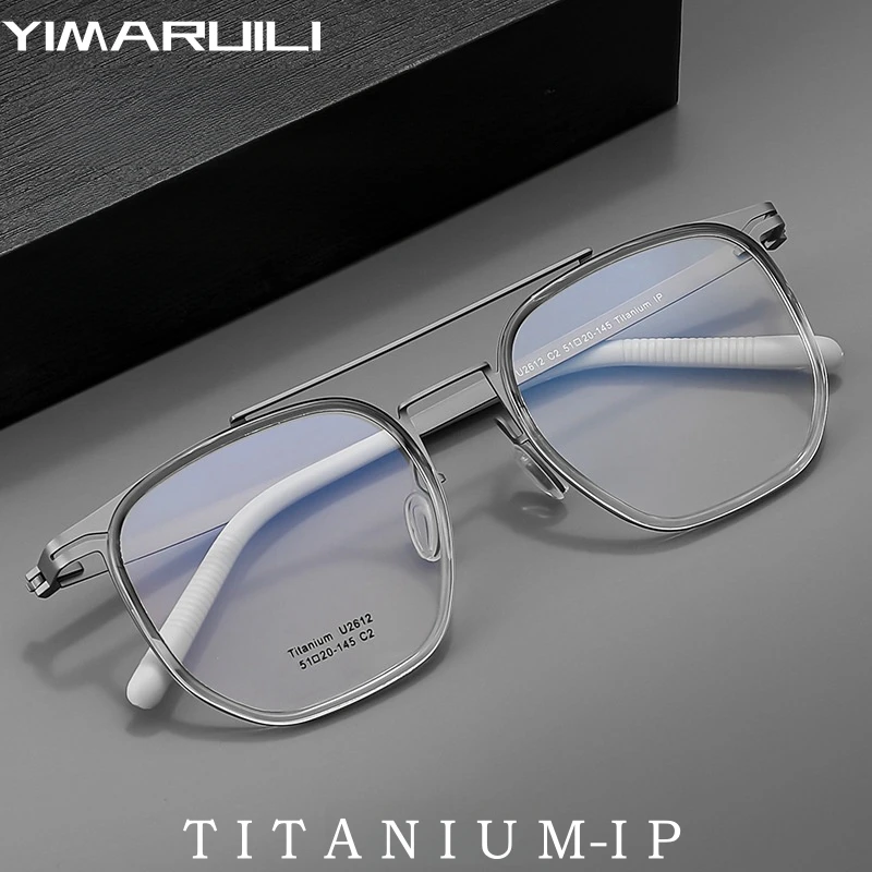 YIMARUILI Ultra-light Fashion Double Bridge Eyewear Women Retro Luxury Pure Titanium Optical Prescription Glasses frame Men 2612