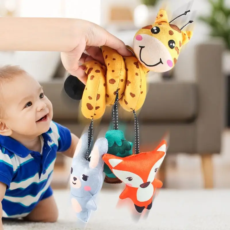 Bebê de pelúcia pendurado brinquedo dos desenhos animados animais bonitos formas carrinhos carrinho cama espiral atividade pendurado brinquedos colorido calmante chocalhos brinquedo