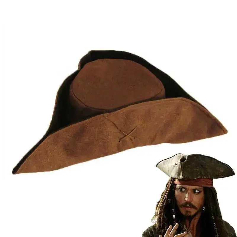 Caribbean Pirate Hats for Adults Captain Jack Sparrow Tricorn Hat Unisex Cosplay Party Cap One Piece Accessories Brown