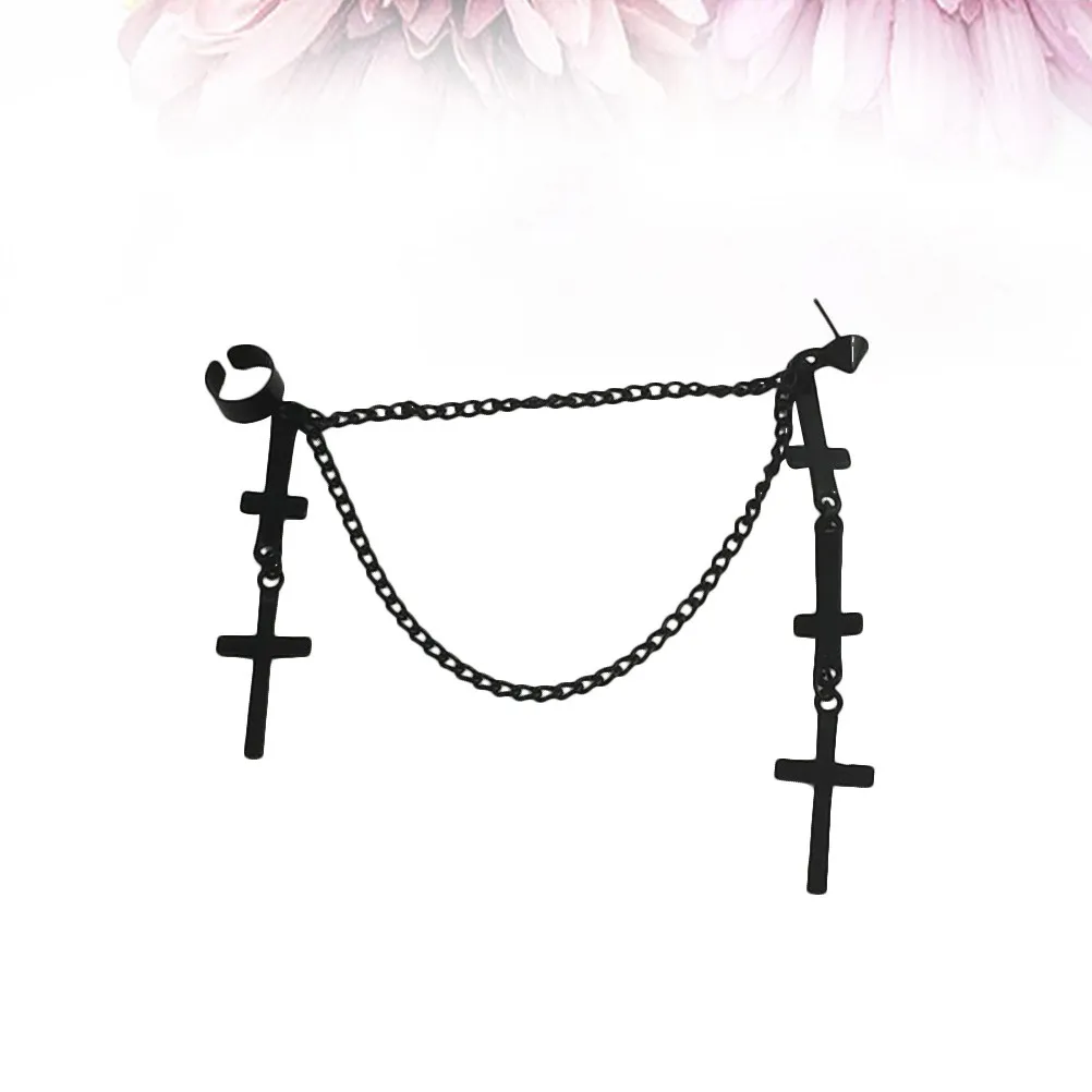 Tassel Cross Ear Clip Earrings Black Elegant Women Jewelry for Wedding Party Prom Church Dancing Summer Picnic