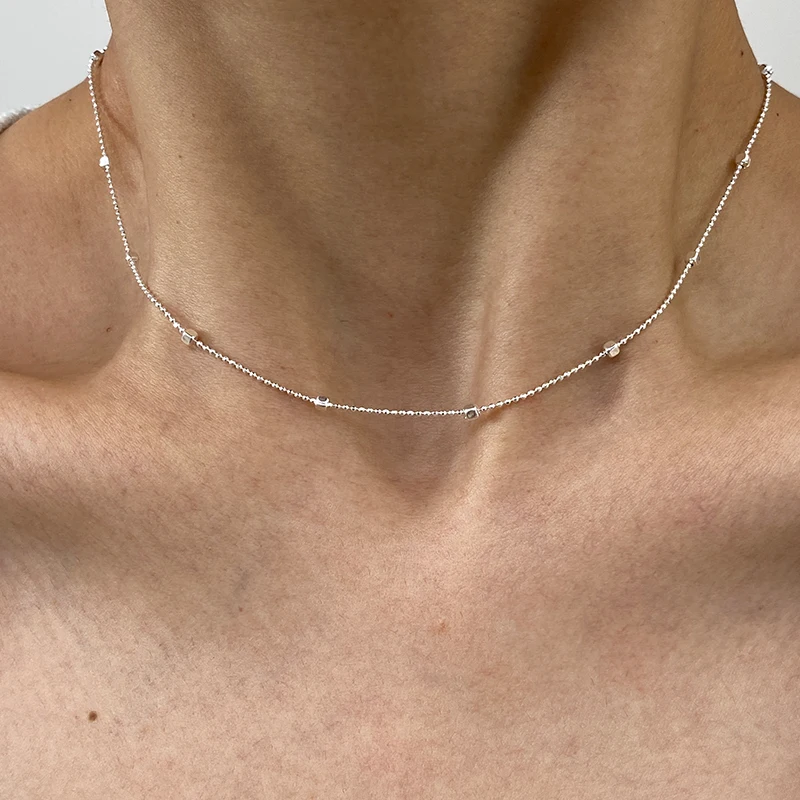 New S925 Silver Classic 45CM 50CM Basic Square Bead Chains Choker Solid O-Shaped Necklace Twisted Bar Singapore Chain