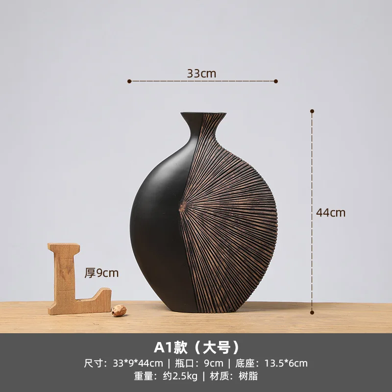 Retro Tall Resin Floor Vase, Elegant Dry Flower Holder for Living Room, Vertical Art Sculpture for Entryway Background Decor