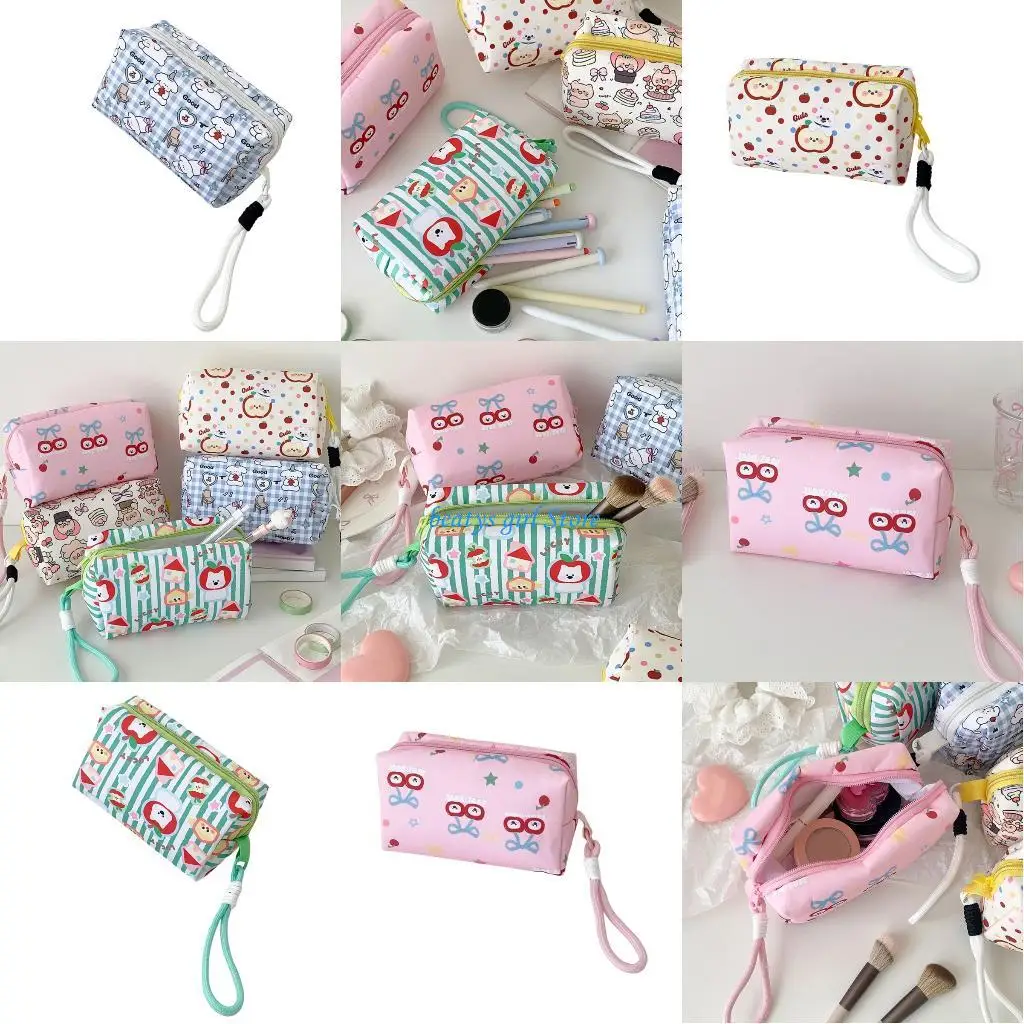 

C7AB Cartoon Pencil Case High Capacity Zippered Canvas Pencil Pouches for Student