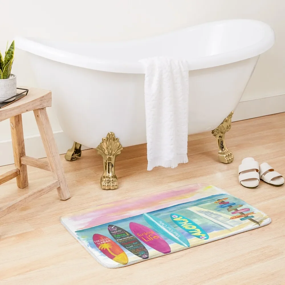 

Surfboard Philosophy- Enjoy Life, Travel and Surf - Surfboard Wall Bath Mat Rug Foot Room Carpet Mat