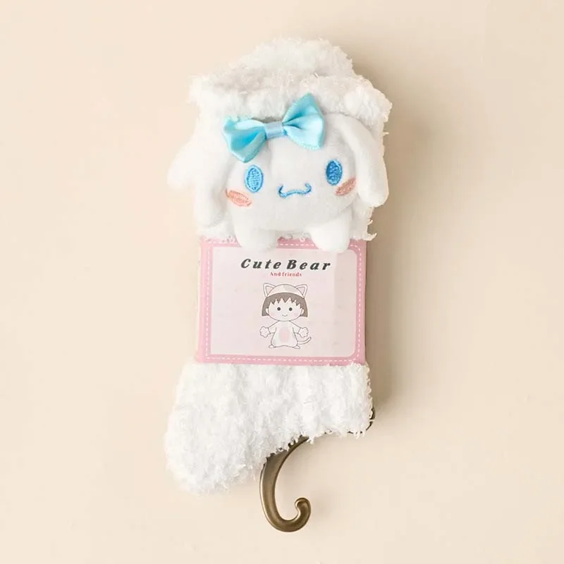 Miniso Sanrio Hello Kitty Kuromi My Melody Cute Cartoon Doll Thick Socks Autumn Winter Warm Soft Floor Socks Christmas Gift